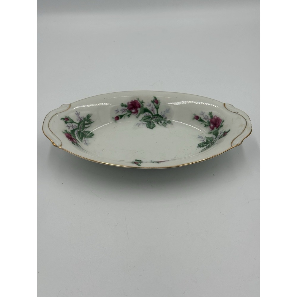 Porcelain Small Oblong Dish Rose Pattern Made in Japan
